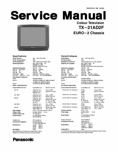 Panasonic TX-21AD2F TX-21AD2F Colour television -
Chassis: EURO-2  
Service Manual
